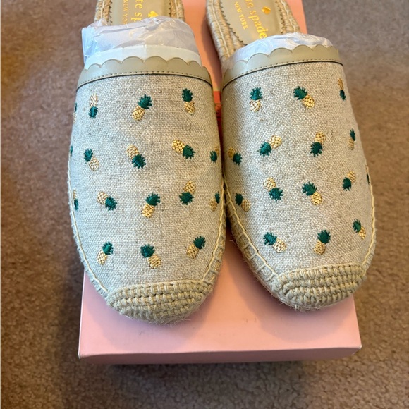 kate spade Shoes - Kate Spade Pineapple Embroidered Espadrille Slides - Natural/Green